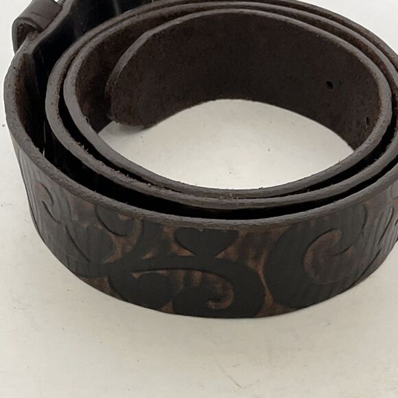 Stunning Hand Tooled Brown Leather Brighton Womens Belt Lg Buckle Hearts Size 38 - Picture 3 of 6